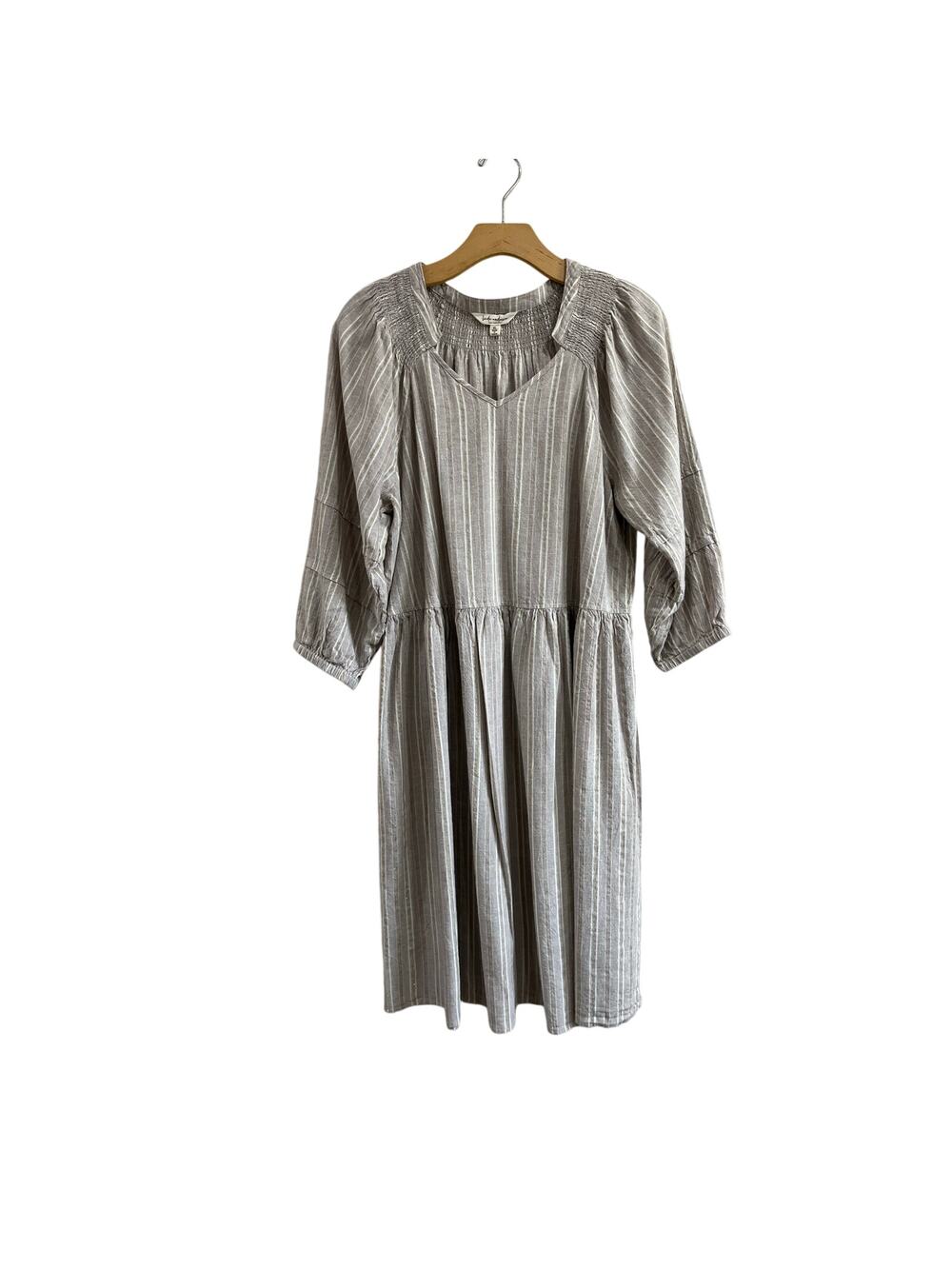Linda Anderson Beige Rayon Linen Blend‎ Pleated Boho Midi Dress Size XL